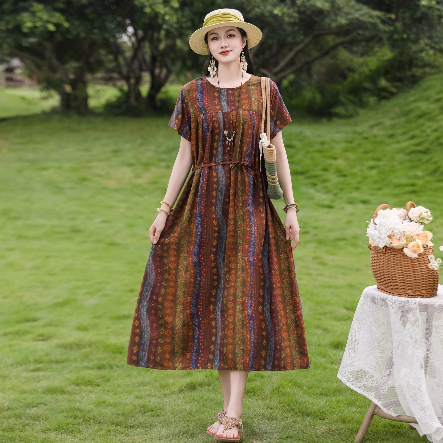 New Elegant Cotton Silk Dress For Middle Aged And Senior Women - IVOIRART.COM