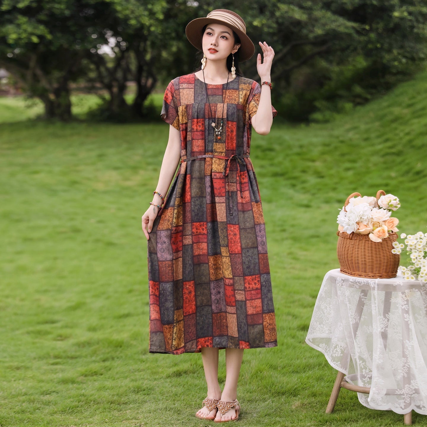 New Elegant Cotton Silk Dress For Middle Aged And Senior Women - IVOIRART.COM