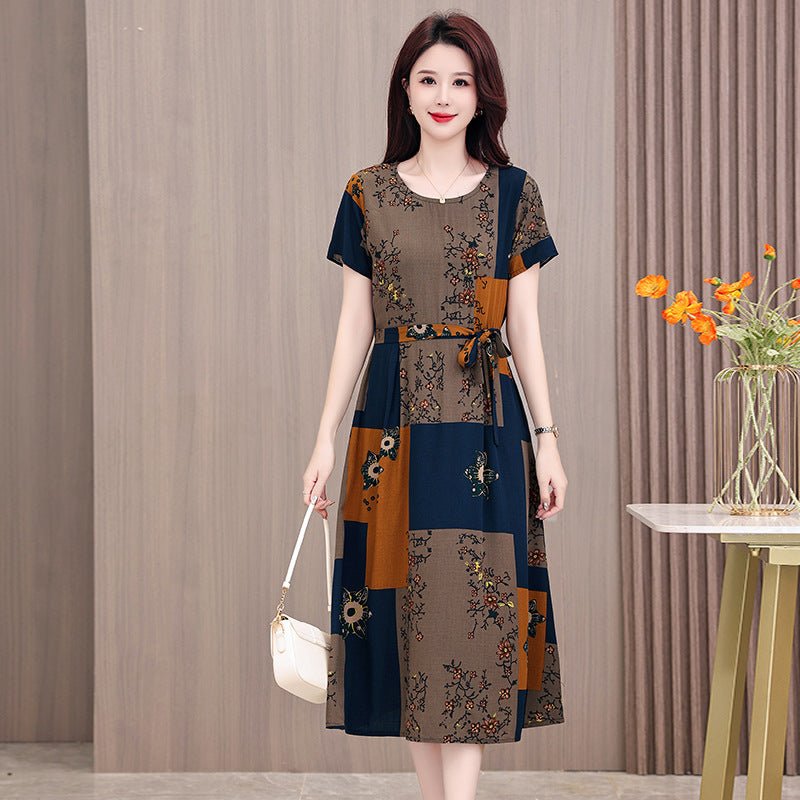 New Elegant Cotton Silk Dress For Middle Aged And Senior Women - IVOIRART.COM