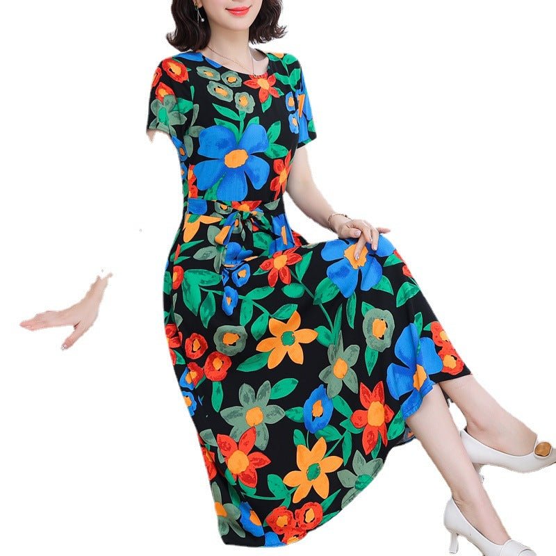 New Elegant Cotton Silk Dress For Middle Aged And Senior Women - IVOIRART.COM