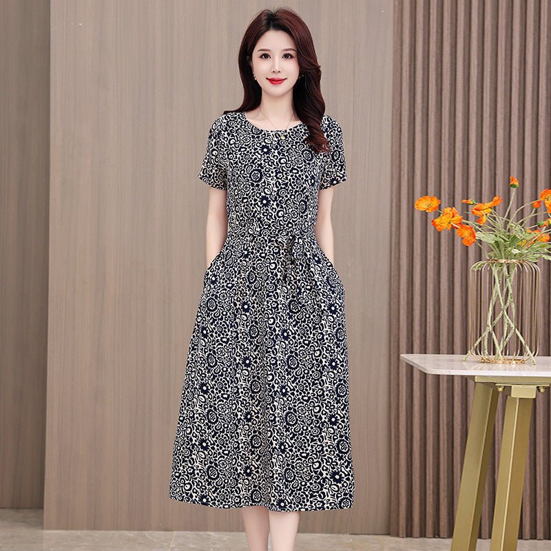 New Elegant Cotton Silk Dress For Middle Aged And Senior Women - IVOIRART.COM