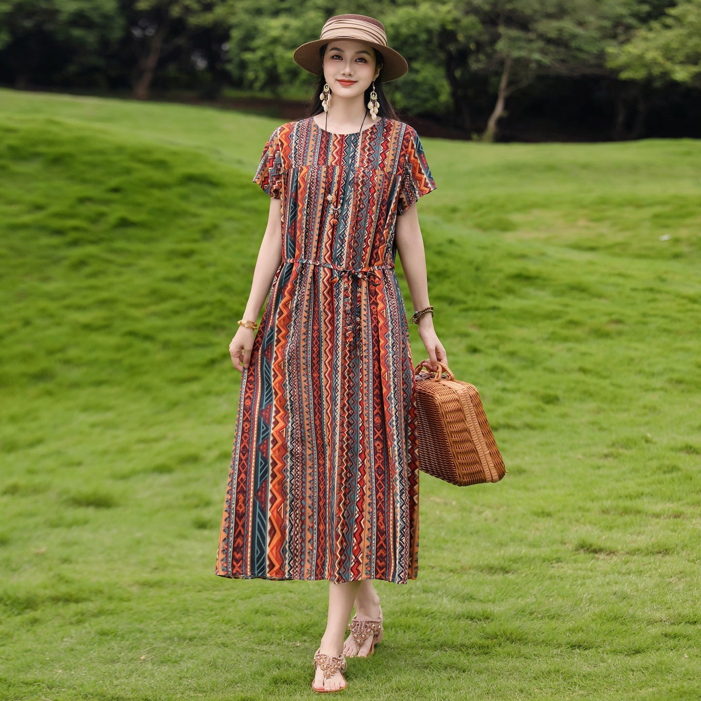 New Elegant Cotton Silk Dress For Middle Aged And Senior Women - IVOIRART.COM