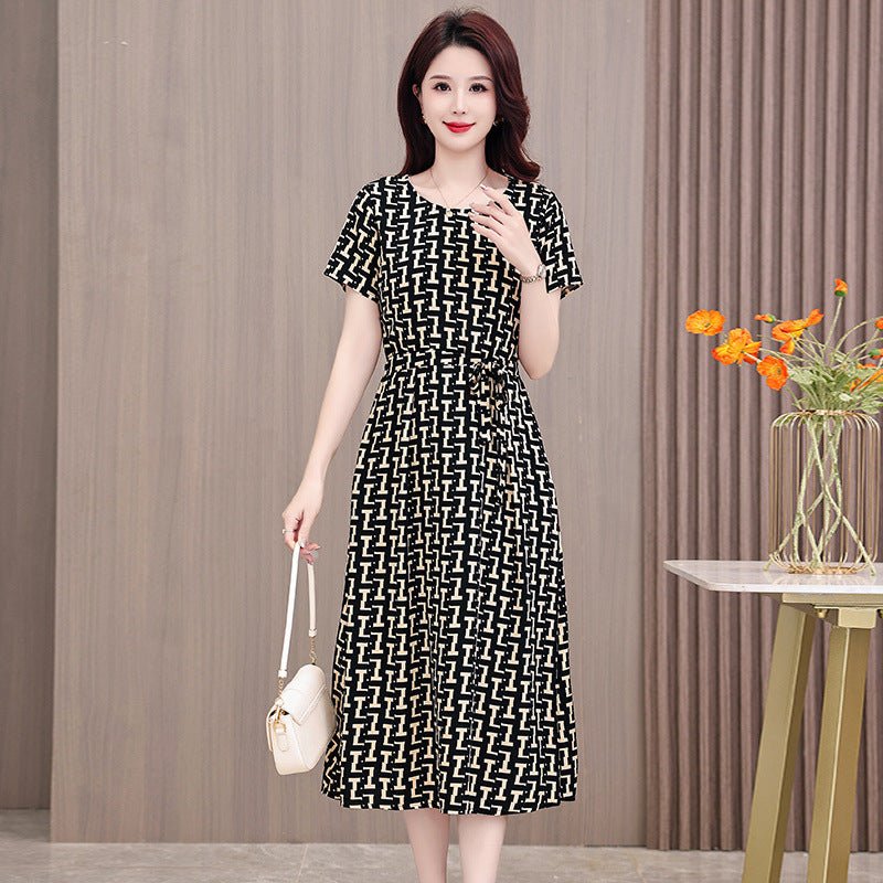 New Elegant Cotton Silk Dress For Middle Aged And Senior Women - IVOIRART.COM