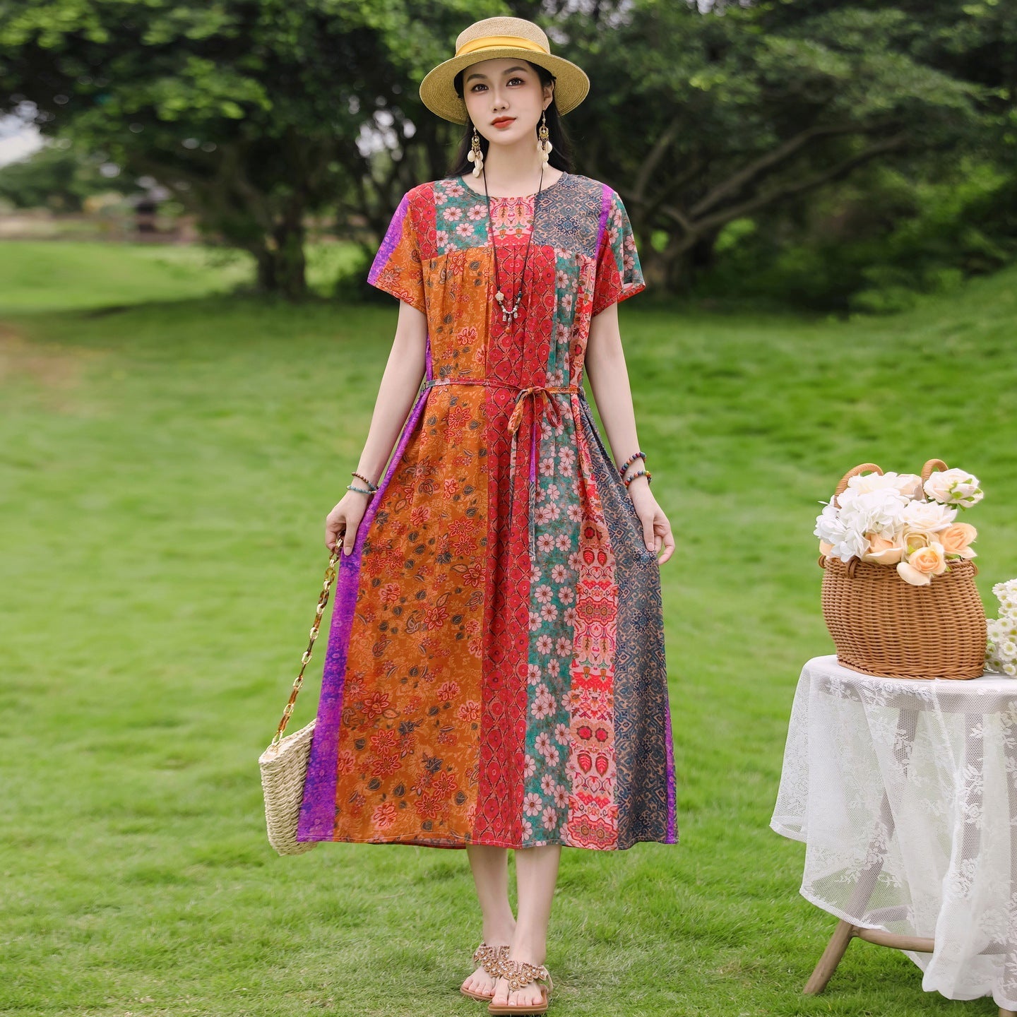 New Elegant Cotton Silk Dress For Middle Aged And Senior Women - IVOIRART.COM