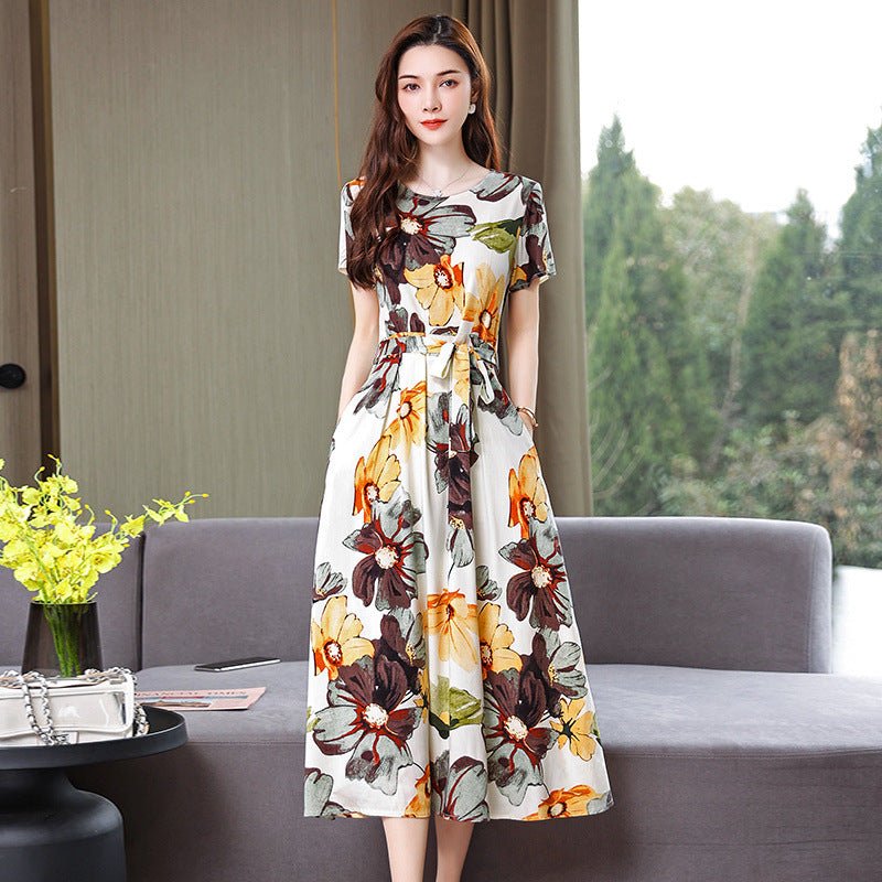 New Elegant Cotton Silk Dress For Middle Aged And Senior Women - IVOIRART.COM