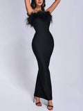 New Ostrich Fur Tube Top Dress For Women - IVOIRART.COM