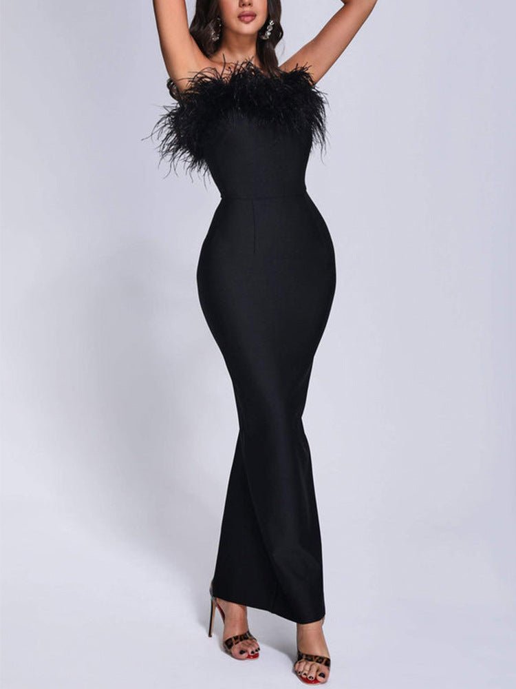 New Ostrich Fur Tube Top Dress For Women - IVOIRART.COM