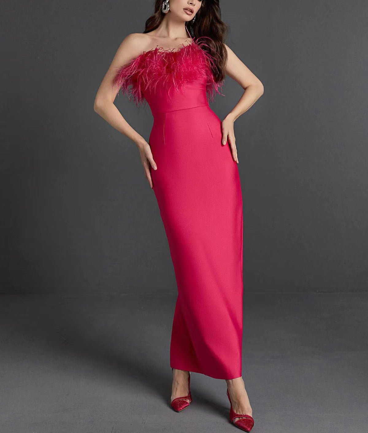 New Ostrich Fur Tube Top Dress For Women - IVOIRART.COM
