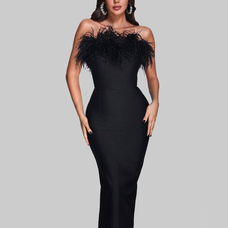 New Ostrich Fur Tube Top Dress For Women - IVOIRART.COM