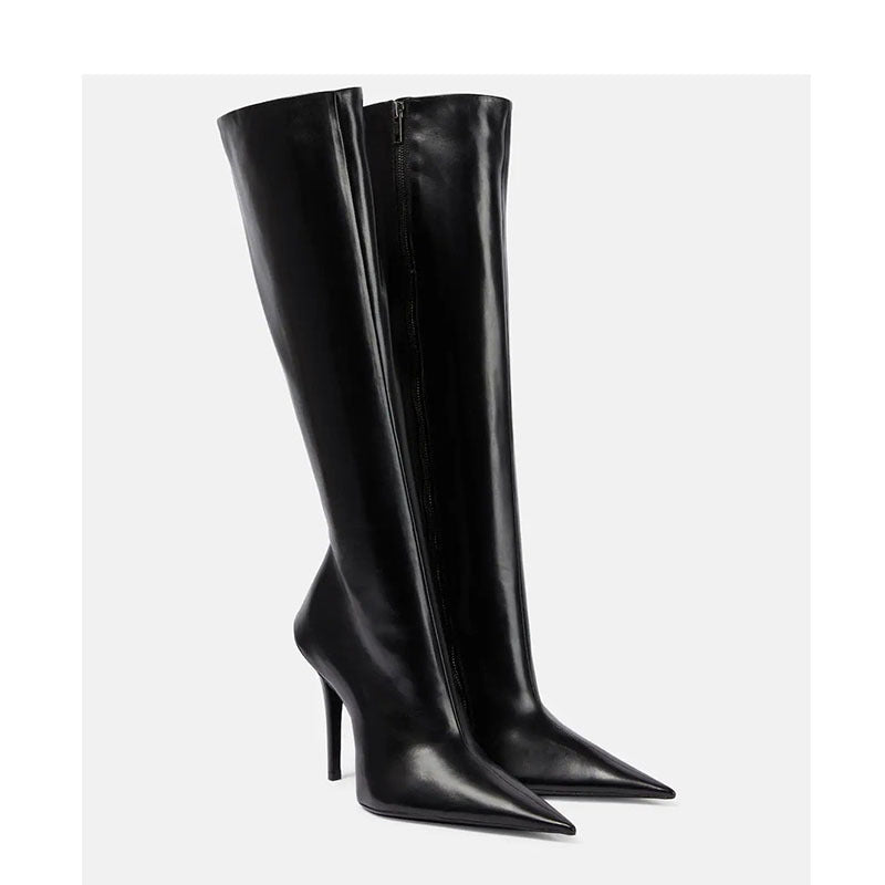 New Stiletto Heel Pointed Shaped Heel Side Zipper Knee-length Female Boots - IVOIRART.COM