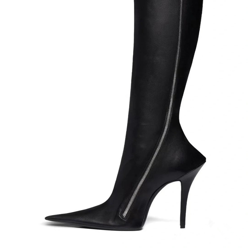 New Stiletto Heel Pointed Shaped Heel Side Zipper Knee-length Female Boots - IVOIRART.COM