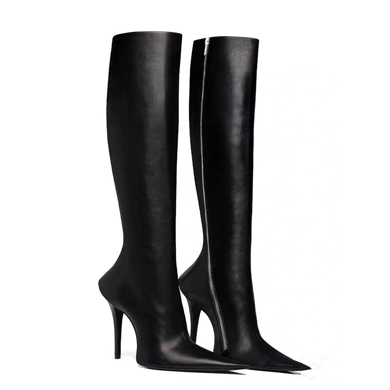 New Stiletto Heel Pointed Shaped Heel Side Zipper Knee-length Female Boots - IVOIRART.COM