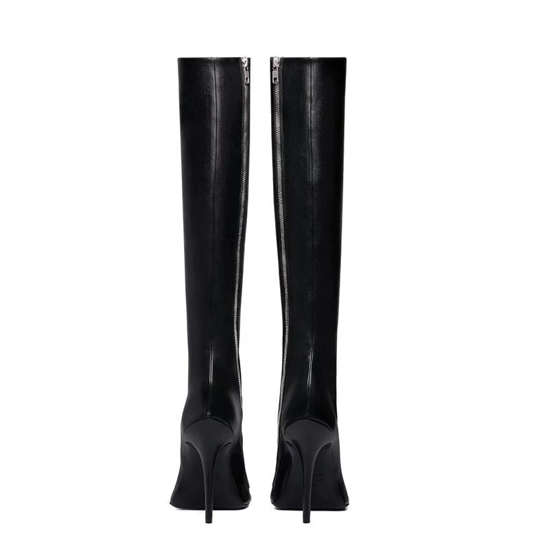 New Stiletto Heel Pointed Shaped Heel Side Zipper Knee-length Female Boots - IVOIRART.COM