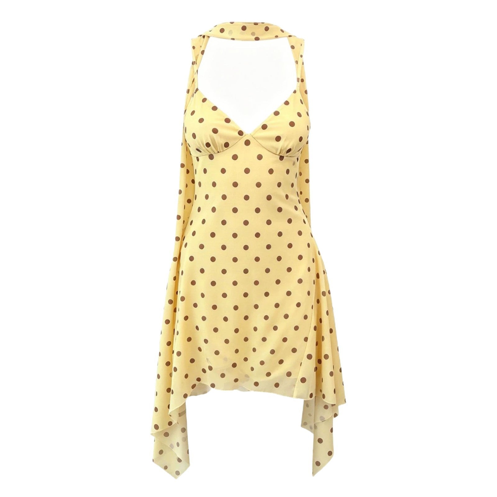 New Strap Halter Dress With Ribbon And Polka-dot Print For Women - IVOIRART.COM