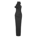 New Style Robe longue halter à ruban et fleur blanche, dos nu, taille élastique! - IVOIRART.COM