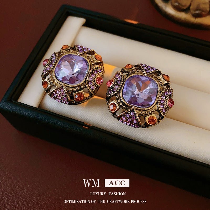 Niche Retro Palace Ear Cuffs - Aiguillon Argent, Strass Carré, Élégance Vintage. - IVOIRART.COM