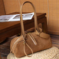 Niche Sac Bowling Mat en Cuir Vachette pour Femme - Grand Boston, Cuir Véritable - IVOIRART.COM