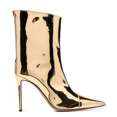 Nightclub Ankle Boots Pointed High Heel 9cm Magic Paint Leather - IVOIRART.COM
