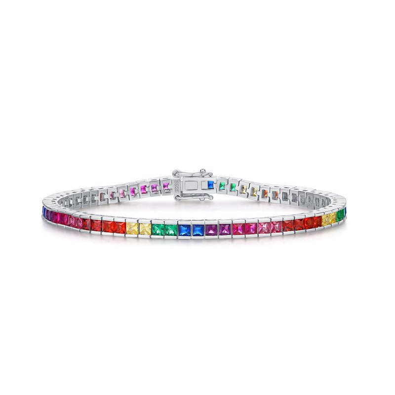Nouveau Bracelet Zircon Arc-en-ciel pour Femme S925 Argent Sterling Style Simple - IVOIRART.COM