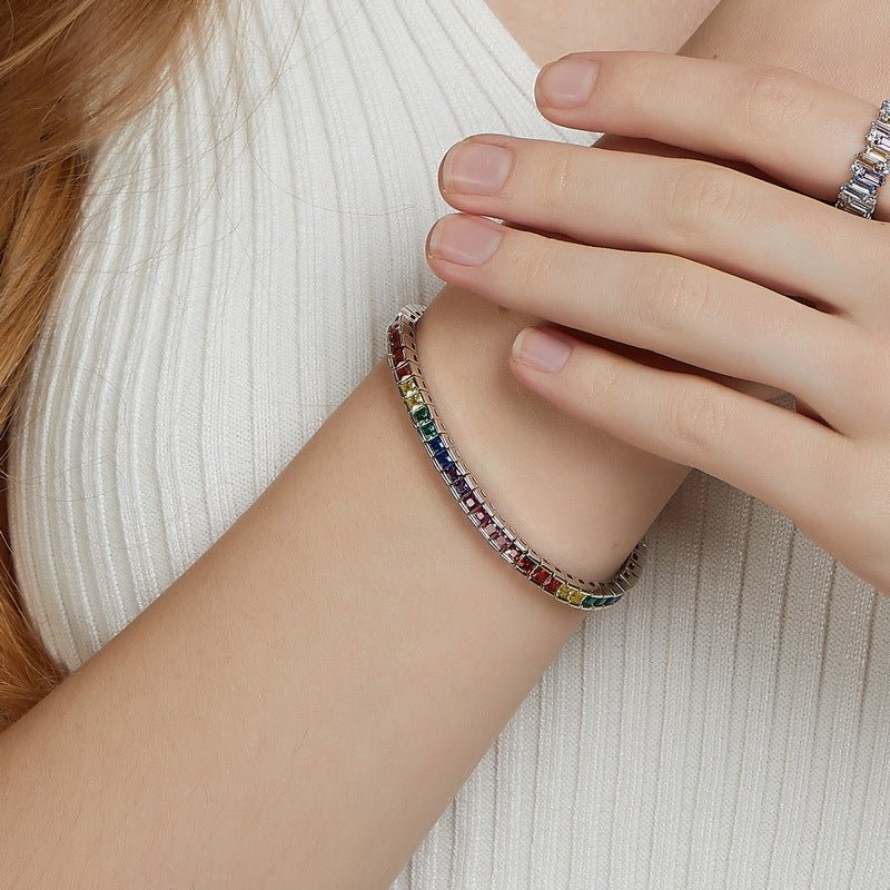 Nouveau Bracelet Zircon Arc-en-ciel pour Femme S925 Argent Sterling Style Simple - IVOIRART.COM