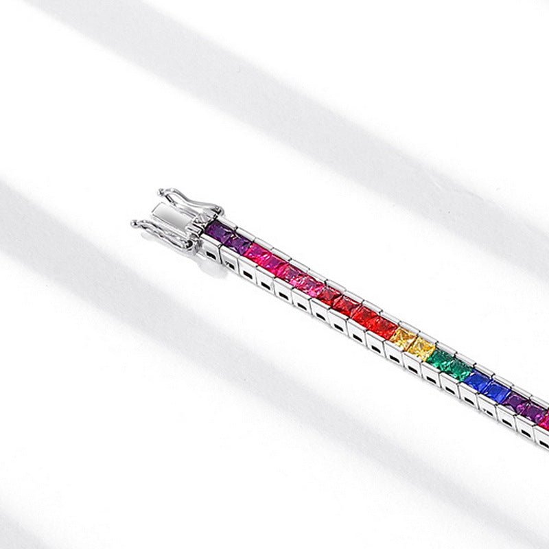 Nouveau Bracelet Zircon Arc-en-ciel pour Femme S925 Argent Sterling Style Simple - IVOIRART.COM