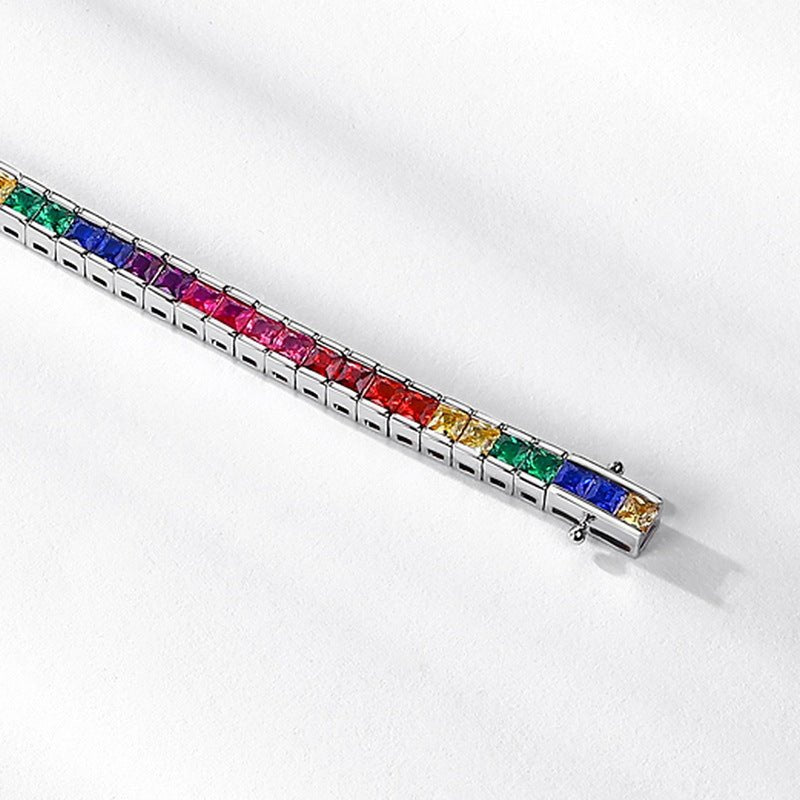 Nouveau Bracelet Zircon Arc-en-ciel pour Femme S925 Argent Sterling Style Simple - IVOIRART.COM