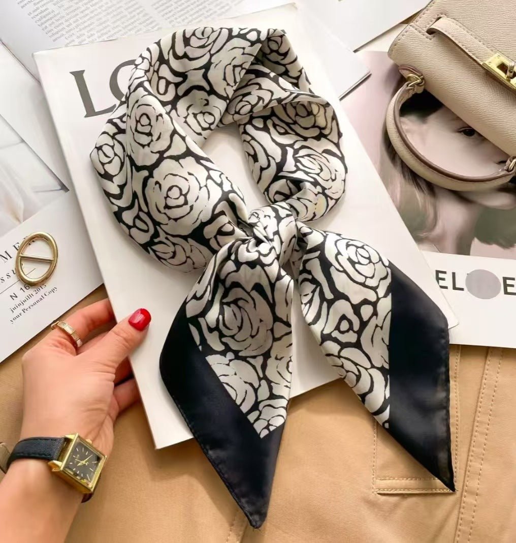 Nouveau Foulard Carré Polyvalent en Soie Imitation pour Femme - Élégant et Pratique - IVOIRART.COM