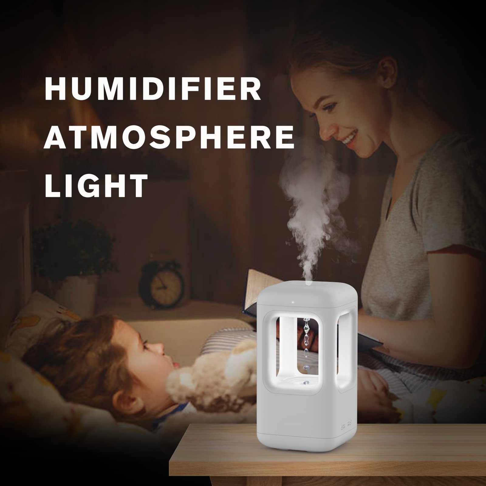 Nouveau Humidificateur d’Air Silencieux pour Chambre avec Effet Goutte d’Eau Anti-Gravité et Lumière d’Ambiance - IVOIRART.COM