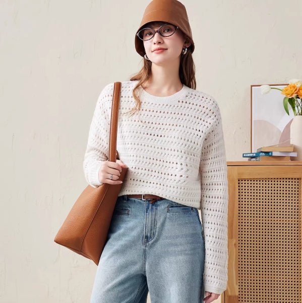 Nouveau Pull Femme Automne-Hiver en Laine Mérinos Ajourée Style Élégant - IVOIRART.COM