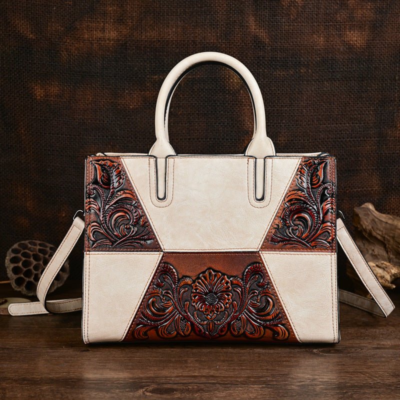 Nouveau Sac Femme en Cuir PU Patchwork Embossé avec Grande Capacité - IVOIRART.COM