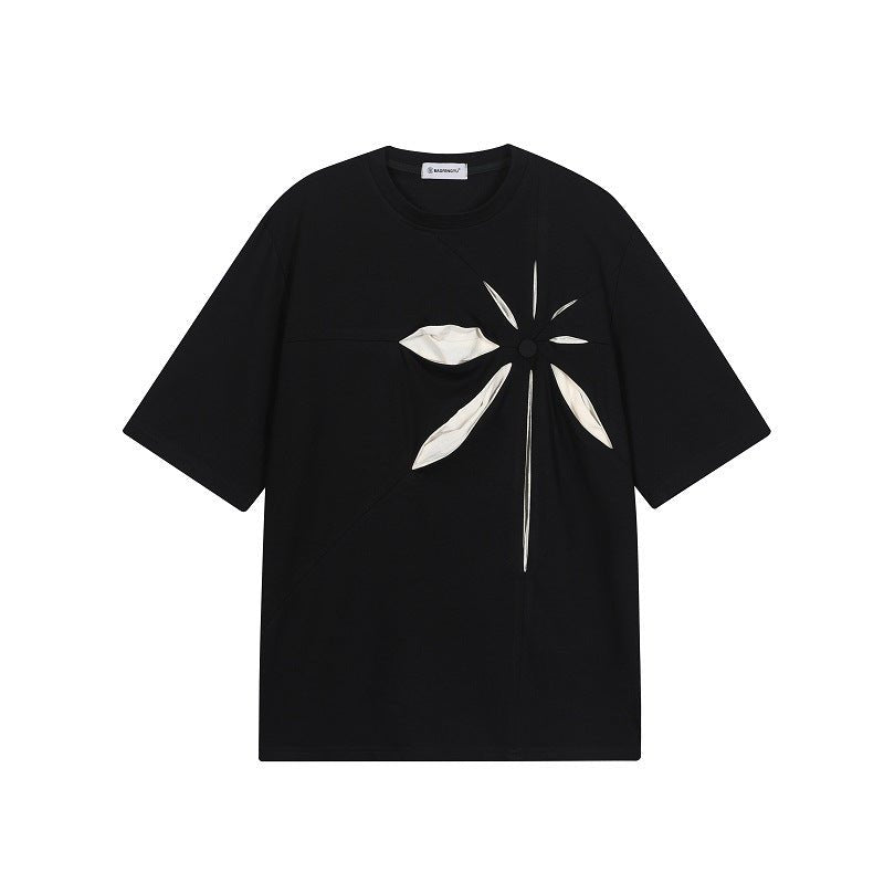 Nouveau T-shirt à Manches Courtes à Motifs Abstraits en Relief pour Jeunes Urbains Sombres - IVOIRART.COM