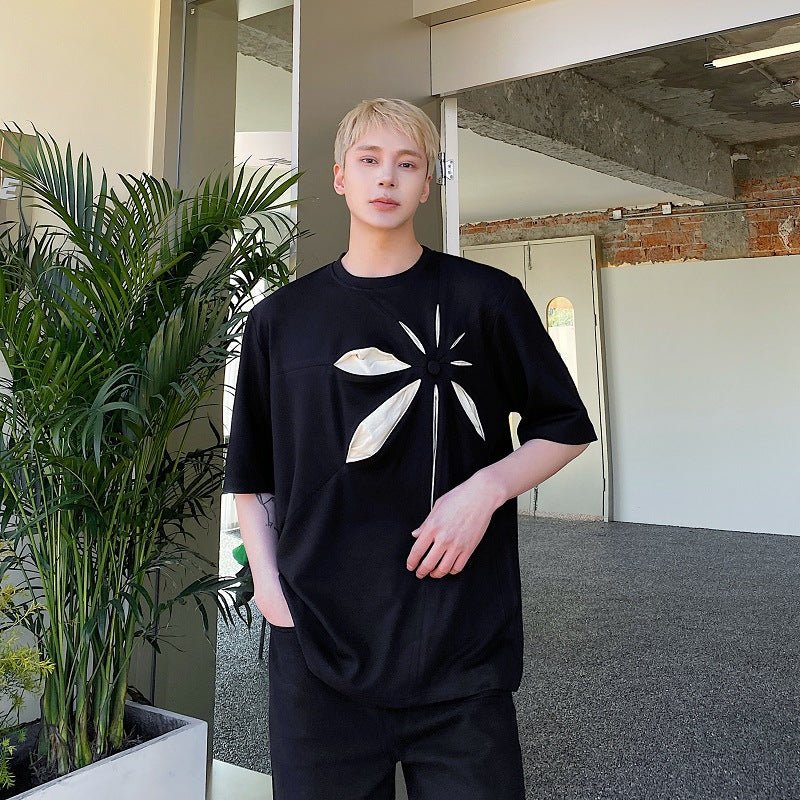 Nouveau T-shirt à Manches Courtes à Motifs Abstraits en Relief pour Jeunes Urbains Sombres - IVOIRART.COM