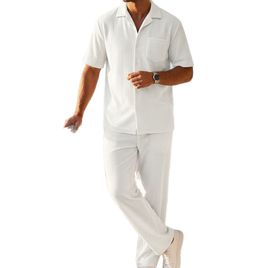 Nouvel ensemble homme : chemise unie à boutons et pantalon coordonné tendance - IVOIRART.COM