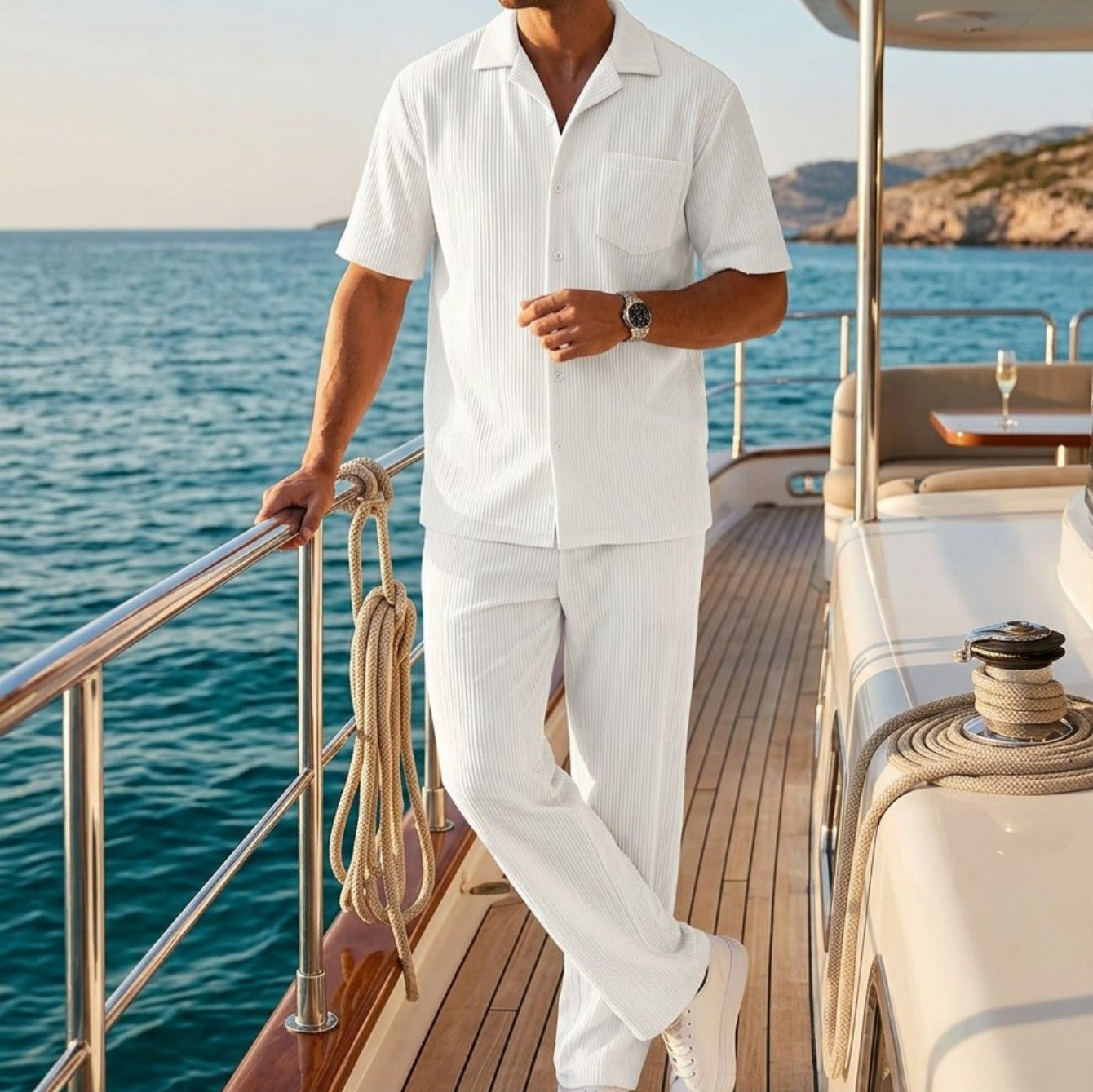 Nouvel ensemble homme : chemise unie à boutons et pantalon coordonné tendance - IVOIRART.COM