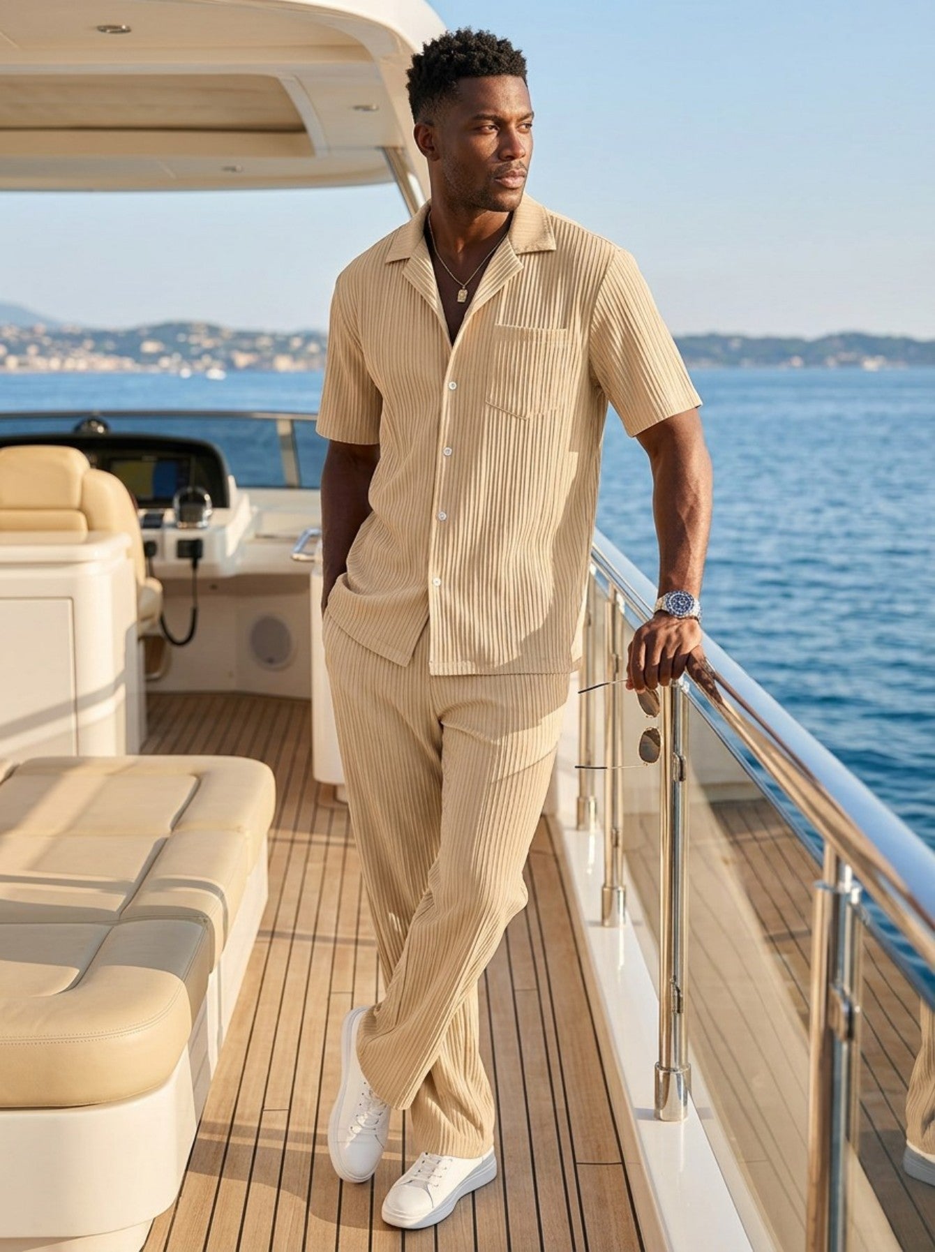 Nouvel ensemble homme : chemise unie à boutons et pantalon coordonné tendance - IVOIRART.COM