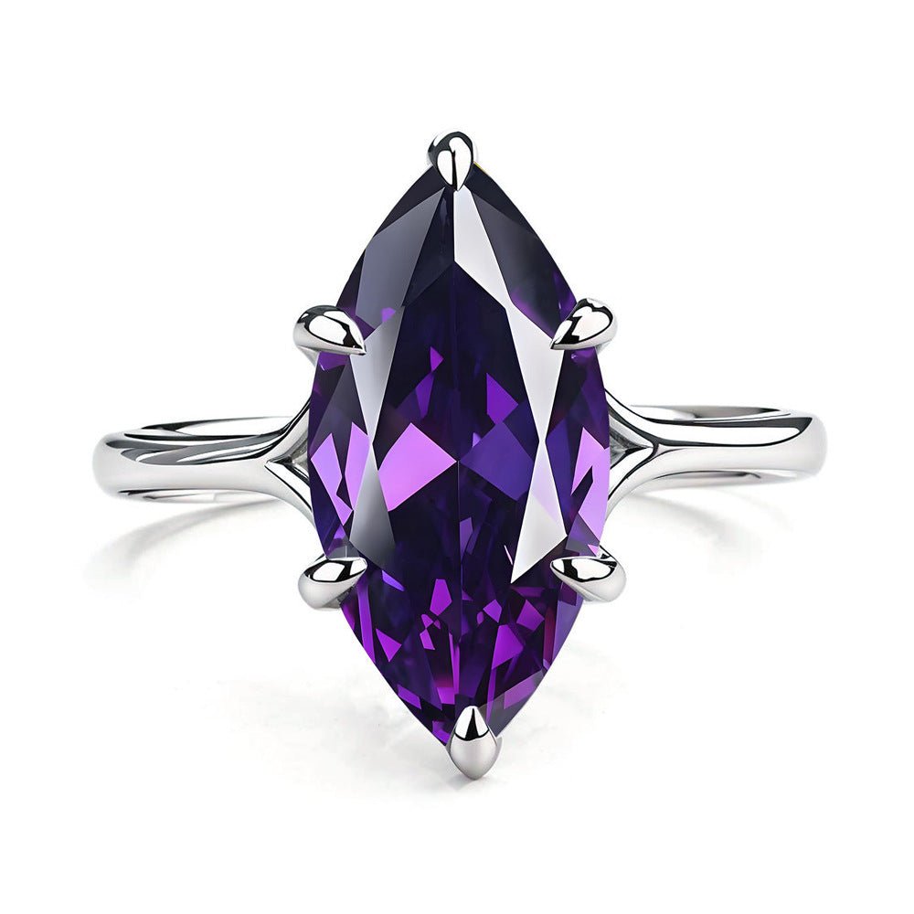 Nouvelle bague en argent 925, diamant violet taille marquise 7x14 mm pour femmes - IVOIRART.COM