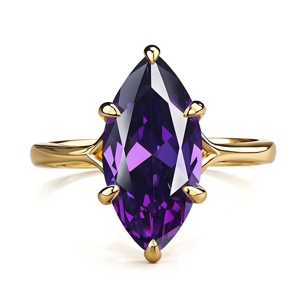 Nouvelle bague en argent 925, diamant violet taille marquise 7x14 mm pour femmes - IVOIRART.COM