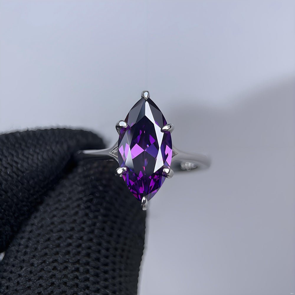 Nouvelle bague en argent 925, diamant violet taille marquise 7x14 mm pour femmes - IVOIRART.COM