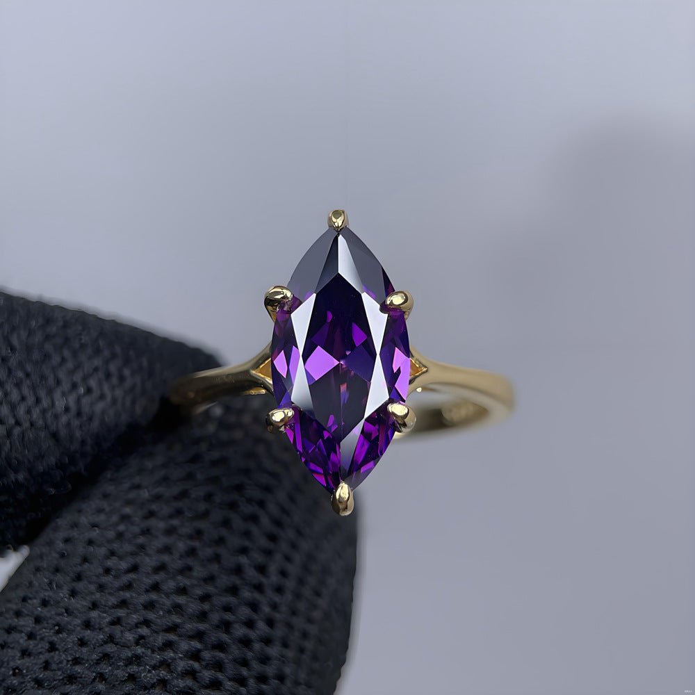 Nouvelle bague en argent 925, diamant violet taille marquise 7x14 mm pour femmes - IVOIRART.COM