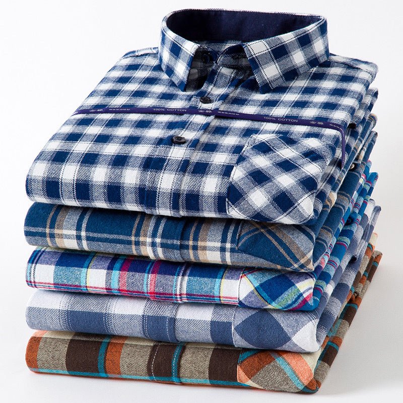 Nouvelle Chemise Homme Printemps en Flanelle Brossée à Carreaux, 100 % Coton - IVOIRART.COM