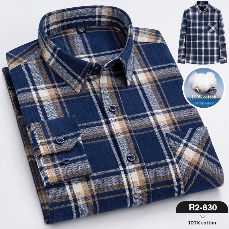 Nouvelle Chemise Homme Printemps en Flanelle Brossée à Carreaux, 100 % Coton - IVOIRART.COM