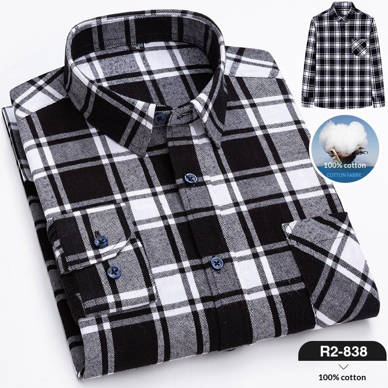 Nouvelle Chemise Homme Printemps en Flanelle Brossée à Carreaux, 100 % Coton - IVOIRART.COM