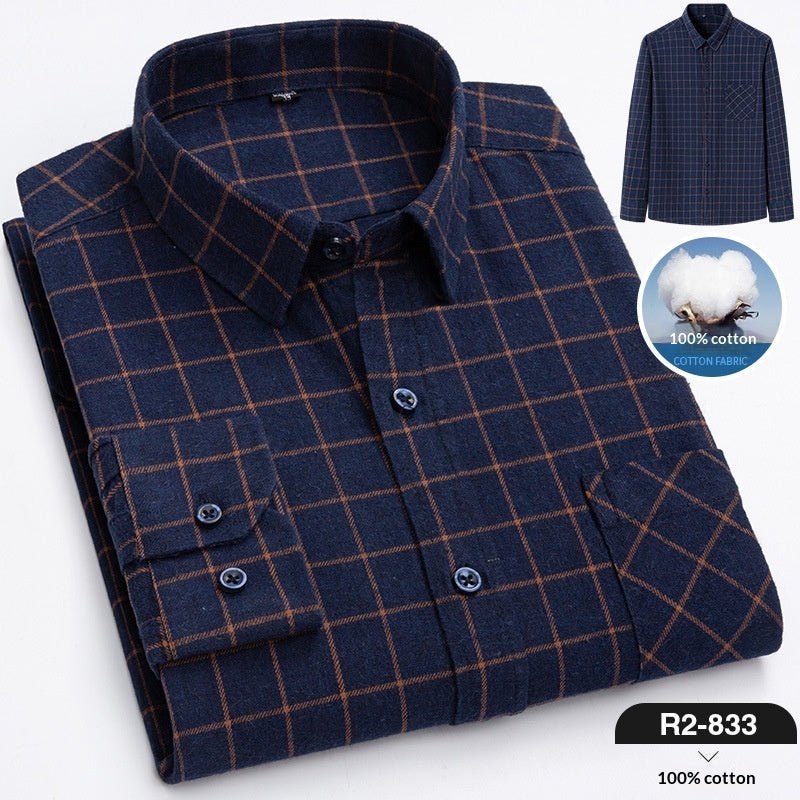 Nouvelle Chemise Homme Printemps en Flanelle Brossée à Carreaux, 100 % Coton - IVOIRART.COM