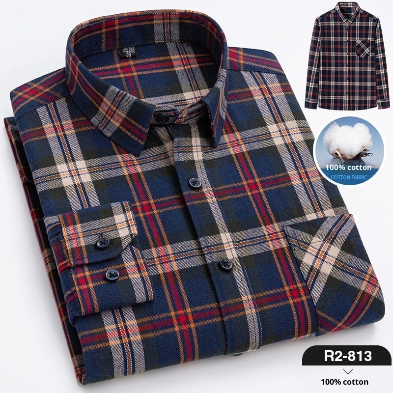 Nouvelle Chemise Homme Printemps en Flanelle Brossée à Carreaux, 100 % Coton - IVOIRART.COM