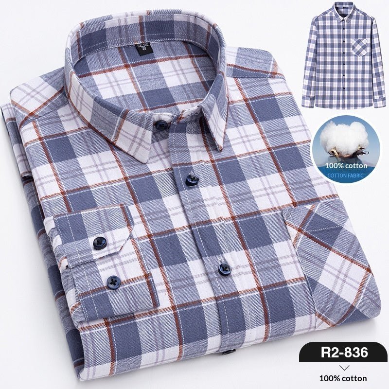 Nouvelle Chemise Homme Printemps en Flanelle Brossée à Carreaux, 100 % Coton - IVOIRART.COM