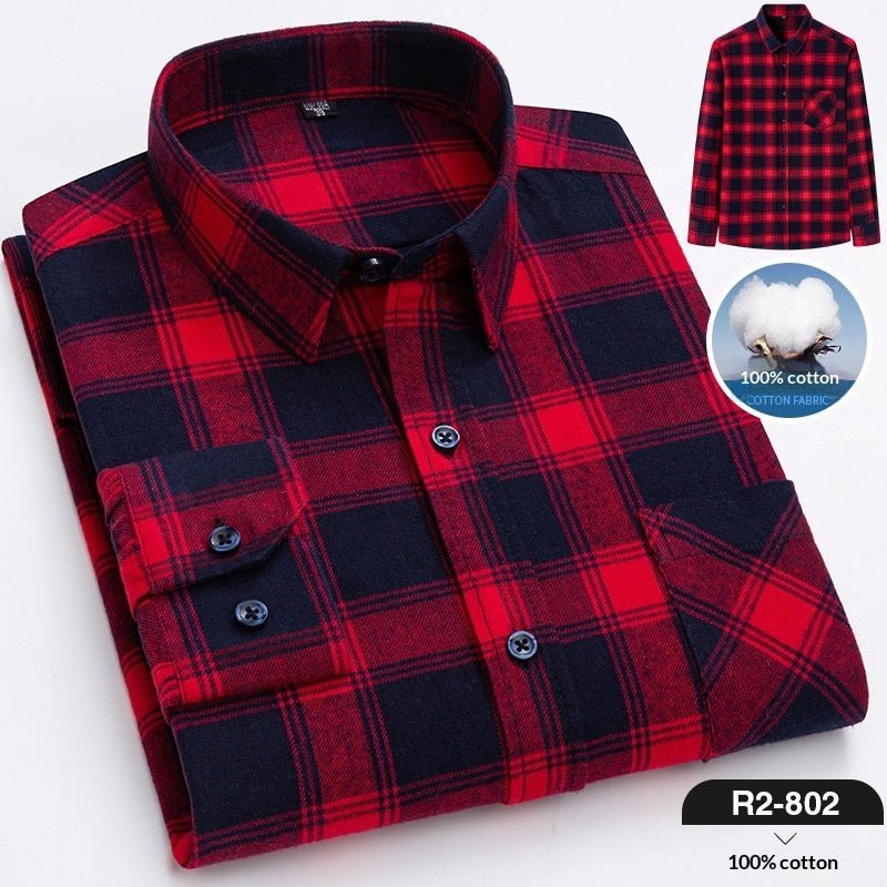 Nouvelle Chemise Homme Printemps en Flanelle Brossée à Carreaux, 100 % Coton - IVOIRART.COM