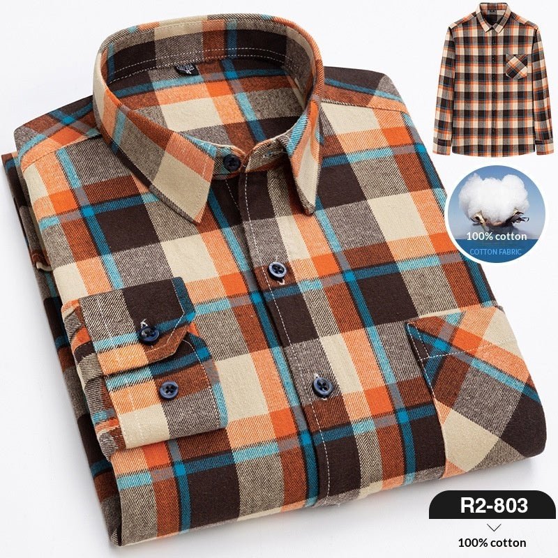 Nouvelle Chemise Homme Printemps en Flanelle Brossée à Carreaux, 100 % Coton - IVOIRART.COM
