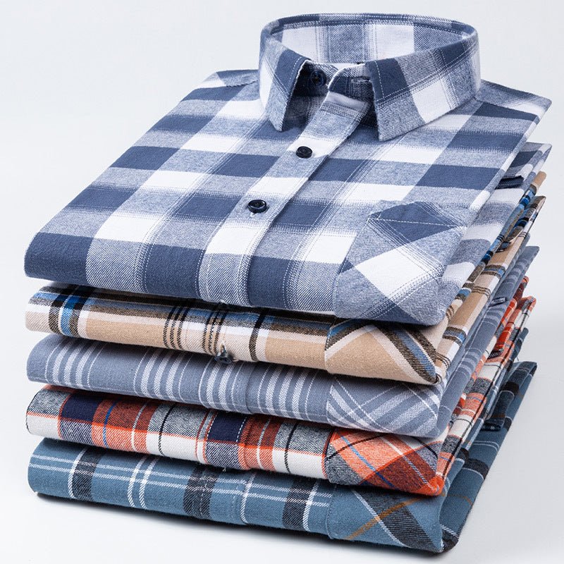 Nouvelle Chemise Homme Printemps en Flanelle Brossée à Carreaux, 100 % Coton - IVOIRART.COM