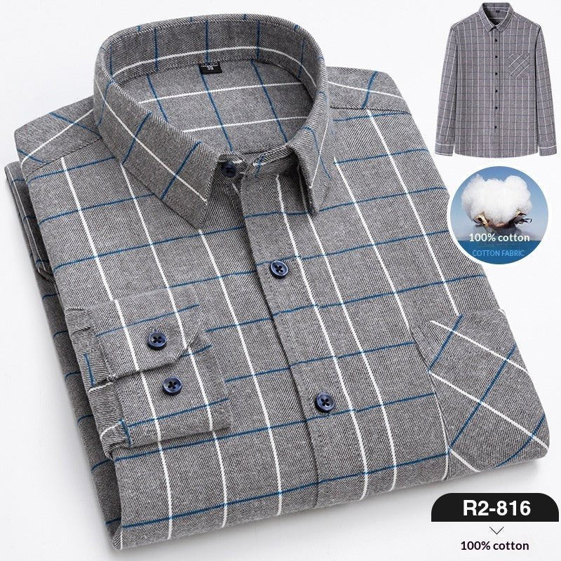 Nouvelle Chemise Homme Printemps en Flanelle Brossée à Carreaux, 100 % Coton - IVOIRART.COM