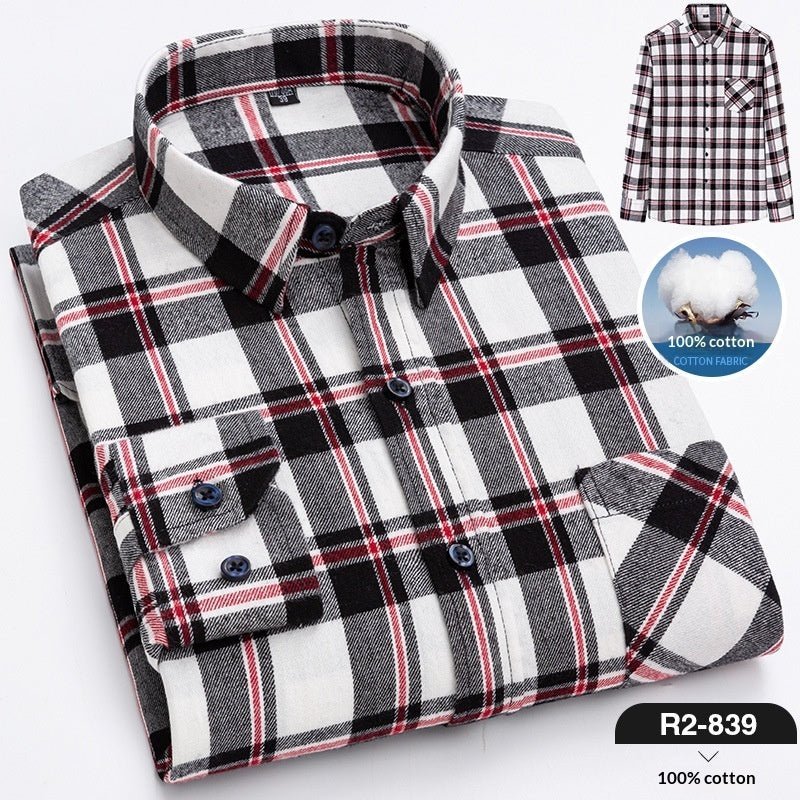Nouvelle Chemise Homme Printemps en Flanelle Brossée à Carreaux, 100 % Coton - IVOIRART.COM